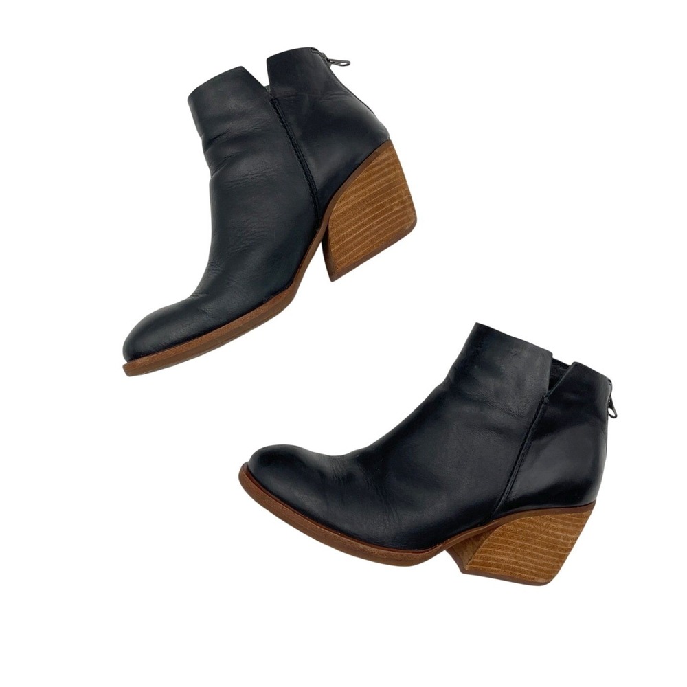 Kork-Ease Womens Black Leather Block Heel Ankle Boots 6.5 Classic Minimalist
